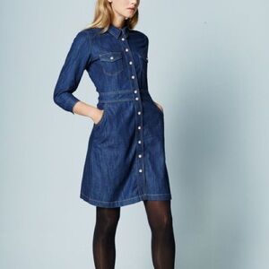 Boden Long Sleeve Denim Shirt Dress Pearl Snap Button US 16L